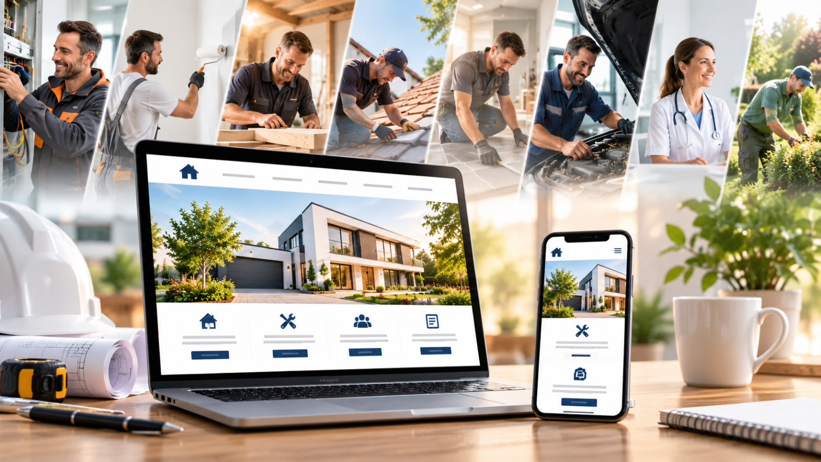 Moderne Unternehmenswebsite auf Desktop und Smartphone